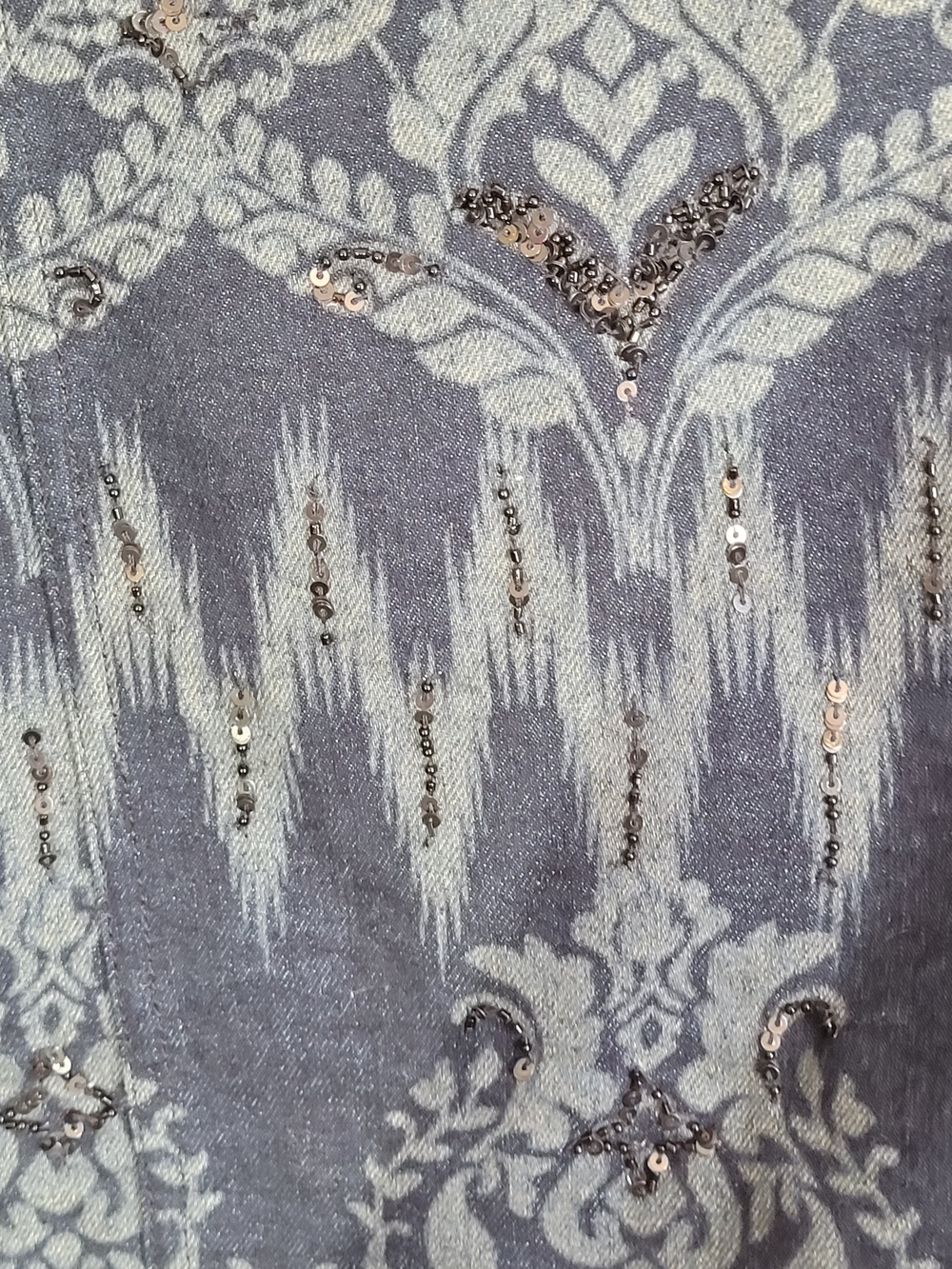 Women's Denim Patterned Button-Front Jacket - Picture 6 of 7